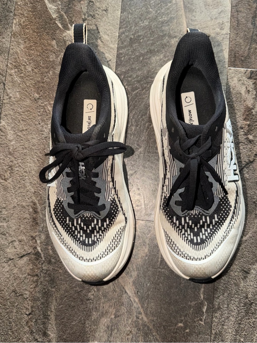 Hoka Women's Black and White Knit Running Shoes